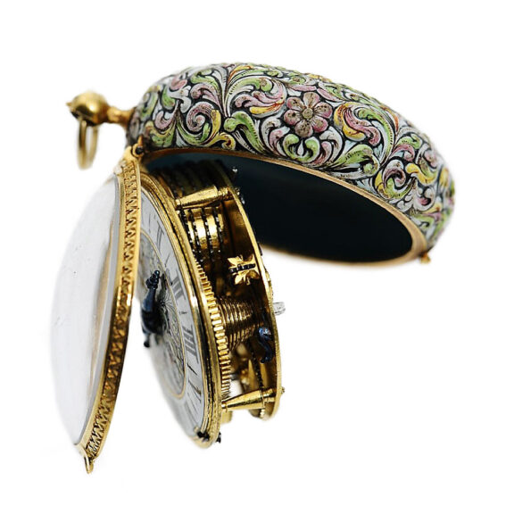 Swiss gold and enamel single-handed verge watch Circa 1660-1670 Swiss gold and enamel single-handed verge watch Circa 1660-1670