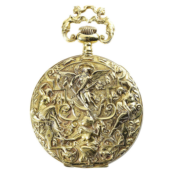 Swiss gold exquisitely decorated repoussé watch Circa 1909