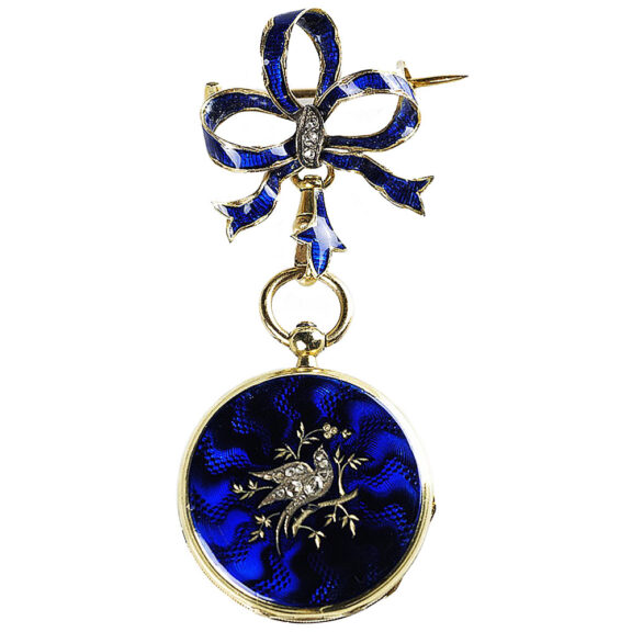Swiss pendant watch with matching bow brooch Circa 1850 Swiss pendant watch with matching bow brooch Circa 1850