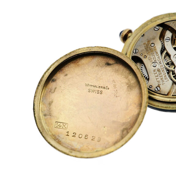Swiss gold Art Deco style pendant watch with chain Circa 1911 Swiss gold Art Deco style pendant watch with chain Circa 1911