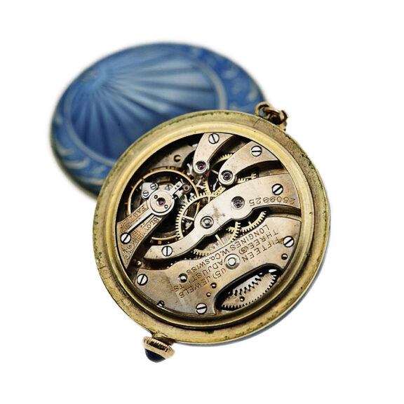 Swiss gold Art Deco style pendant watch with chain Circa 1911 Swiss gold Art Deco style pendant watch with chain Circa 1911