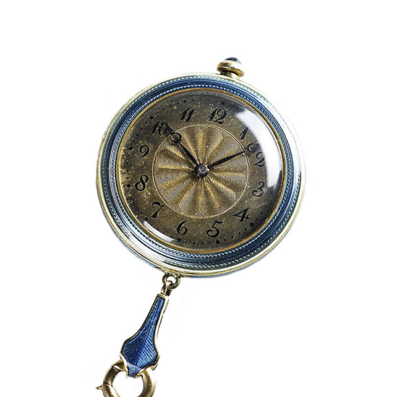 Swiss gold Art Deco style pendant watch with chain Circa 1911 Swiss gold Art Deco style pendant watch with chain Circa 1911