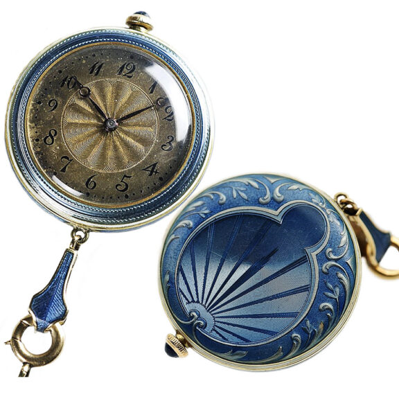 Swiss gold Art Deco style pendant watch with chain Circa 1911 Swiss gold Art Deco style pendant watch with chain Circa 1911
