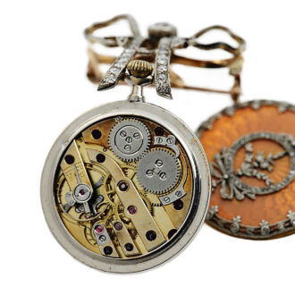 French ultra flat lady's fob watch with diamond brooch Circa 1910