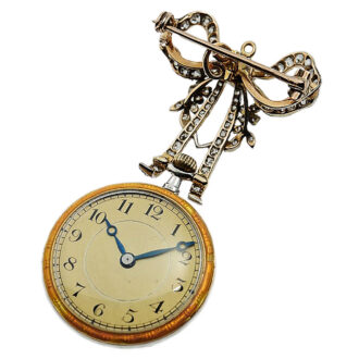 French ultra flat lady's fob watch with diamond brooch Circa 1910
