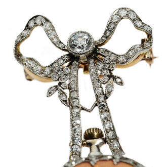 French ultra flat lady's fob watch with diamond brooch Circa 1910