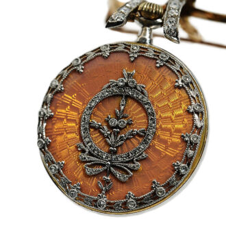 French ultra flat lady's fob watch with diamond brooch Circa 1910