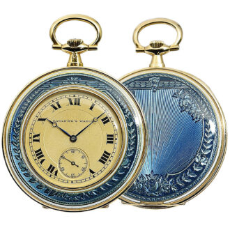 Swiss gold and light blue translucent enamel watch Circa 1910
