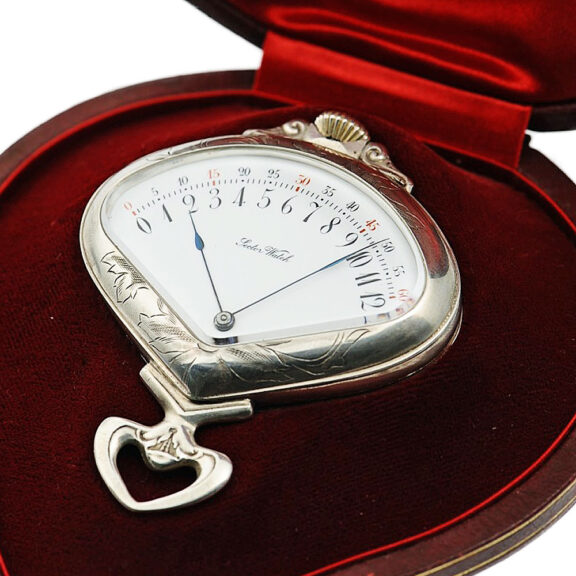Swiss silver fan shaped Art Nouveau pocket watch Circa 1905 Swiss silver fan shaped Art Nouveau pocket watch Circa 1905