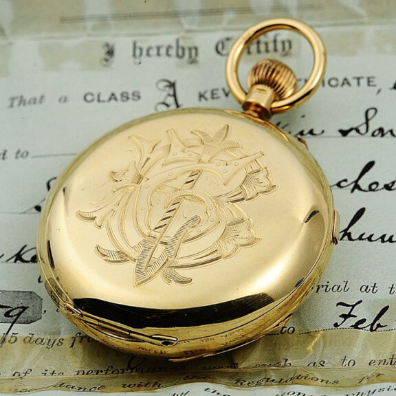 English gold hunting cased carousel deck watch Circa 1901 English gold hunting cased carousel deck watch Circa 1901