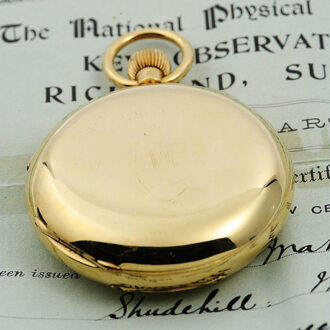 English gold hunting cased carousel deck watch Circa 1901