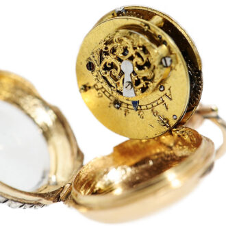 Swiss miniature cylinder watch and diamond gold ring Circa 1780