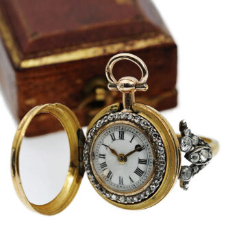 Swiss miniature cylinder watch and diamond gold ring Circa 1780