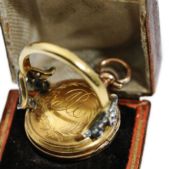Swiss miniature cylinder watch and diamond gold ring Circa 1780