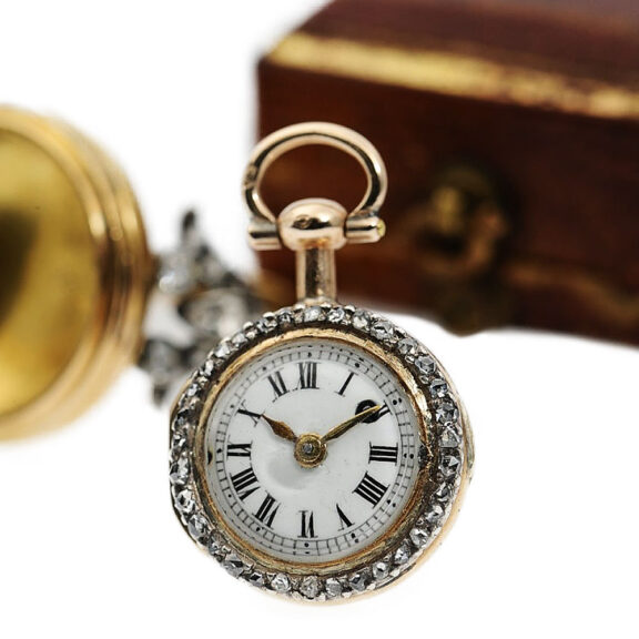 Swiss miniature cylinder watch and diamond gold ring Circa 1780 Swiss miniature cylinder watch and diamond gold ring Circa 1780