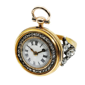 Swiss miniature cylinder watch and diamond gold ring Circa 1780
