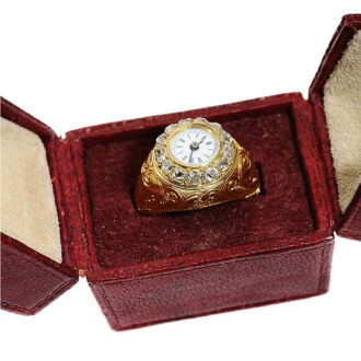 English diamond-set ring watch with original box Circa 1880