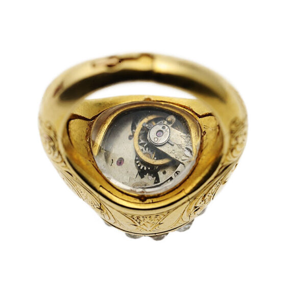 English diamond-set ring watch with original box Circa 1880 English diamond-set ring watch with original box Circa 1880