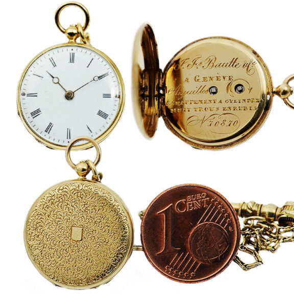 Swiss miniature watch with original tortoiseshell box Circa 1830 Swiss miniature watch with original tortoiseshell box Circa 1830
