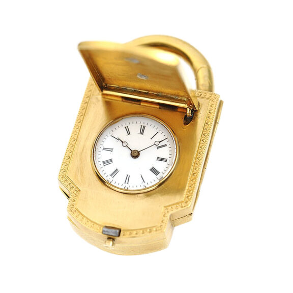 French diamond-set fob watch in the shape of a padlock Circa 1880 French diamond-set fob watch in the shape of a padlock Circa 1880