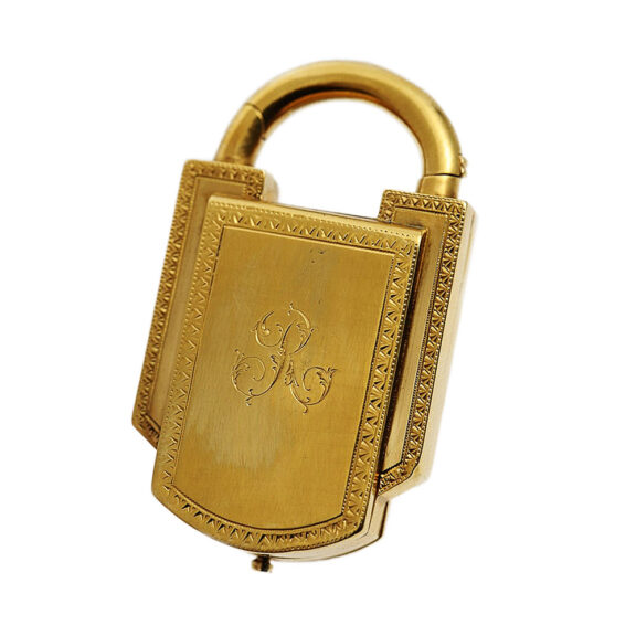 French diamond-set fob watch in the shape of a padlock Circa 1880 French diamond-set fob watch in the shape of a padlock Circa 1880