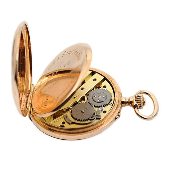Swiss pink gold pocket fob watch with watch chain Circa 1905 Swiss pink gold pocket fob watch with watch chain Circa 1905