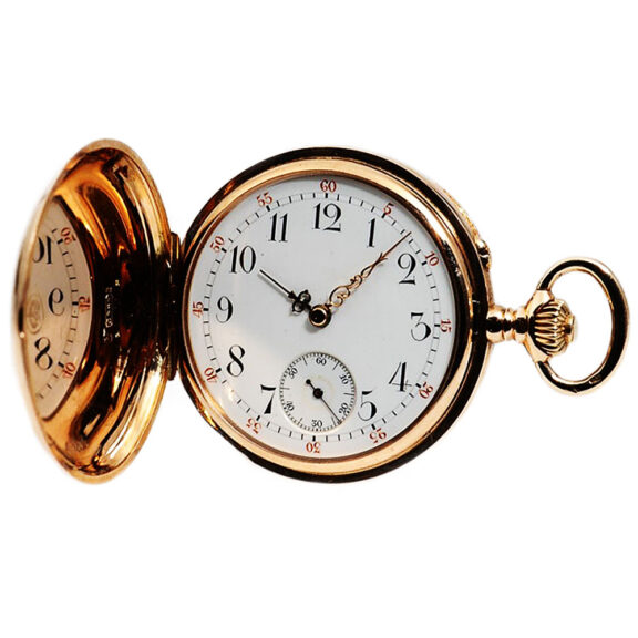 Swiss pink gold pocket fob watch with watch chain Circa 1905