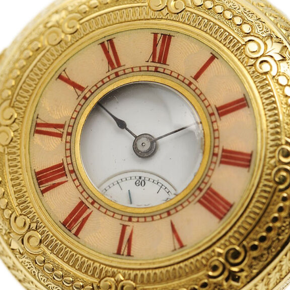 Swiss half hunting cased quarter repeating pocket watch Circa 1880 Swiss half hunting cased quarter repeating pocket watch Circa 1880