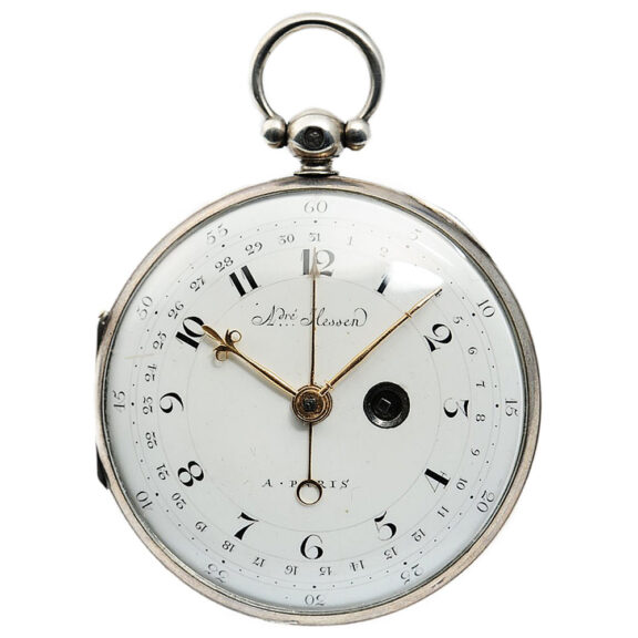 French pocket watch with date and oversized barrel Circa 1790