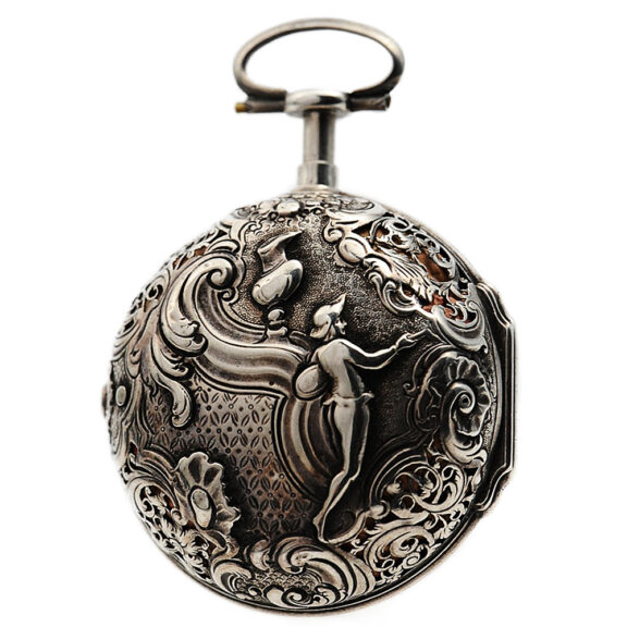 German repeating verge watch with repoussé decoration Circa 1750 German repeating verge watch with repoussé decoration Circa 1750