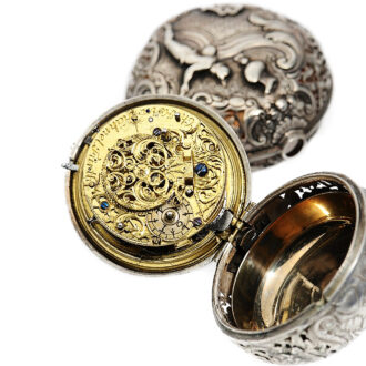 German repeating verge watch with repoussé decoration Circa 1750