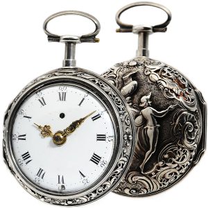 German repeating verge watch with repoussé decoration Circa 1750