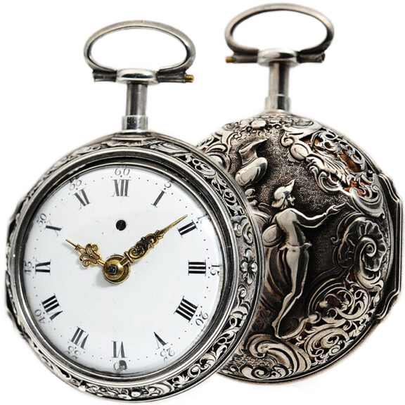 German repeating verge watch with repoussé decoration Circa 1750