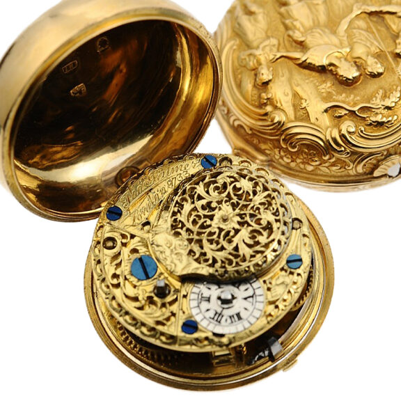 English verge pocket watch with repoussé decoration Circa 1768 English verge pocket watch with repoussé decoration Circa 1768