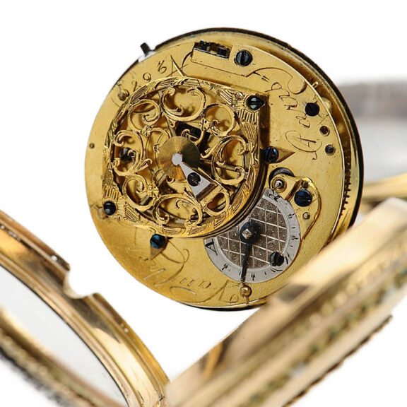 French gold verge pocket watch studded with half pearls Circa 1780 French gold verge pocket watch studded with half pearls Circa 1780