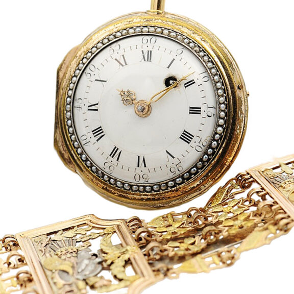 French gold verge pocket watch studded with half pearls Circa 1780 French gold verge pocket watch studded with half pearls Circa 1780