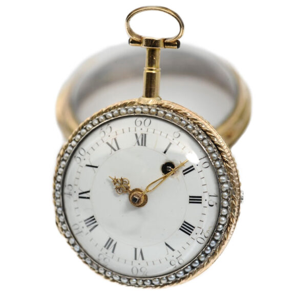French gold verge pocket watch studded with half pearls Circa 1780 French gold verge pocket watch studded with half pearls Circa 1780