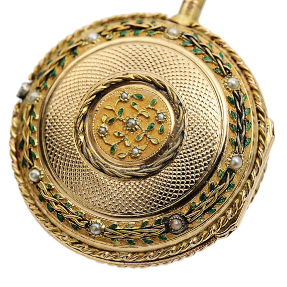 French gold verge pocket watch studded with half pearls Circa 1780 French gold verge pocket watch studded with half pearls Circa 1780