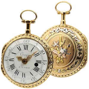 French attractive four coloured gold pocket watch Circa 1780