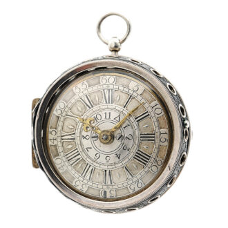 English silver pair-cased verge pocket watch with alarm Circa 1710