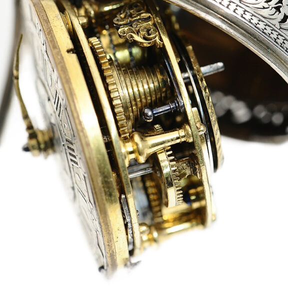 English silver pair-cased verge pocket watch with alarm Circa 1710 English silver pair-cased verge pocket watch with alarm Circa 1710