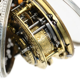 English silver pair-cased verge pocket watch with alarm Circa 1710