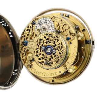 English silver pair-cased verge pocket watch with alarm Circa 1710