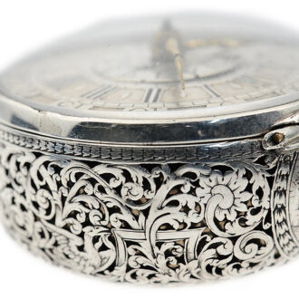 English silver pair-cased verge pocket watch with alarm Circa 1710