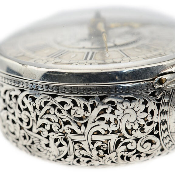 English silver pair-cased verge pocket watch with alarm Circa 1710 English silver pair-cased verge pocket watch with alarm Circa 1710