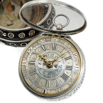 English silver pair-cased verge pocket watch with alarm Circa 1710