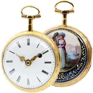 French pocket watch with enamel medallion and chatelaine Circa 1790