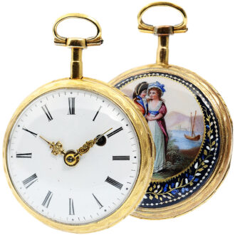 French pocket watch with enamel medallion and chatelaine Circa 1790