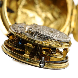 English verge pocket watch with repoussé decoration Circa 1740