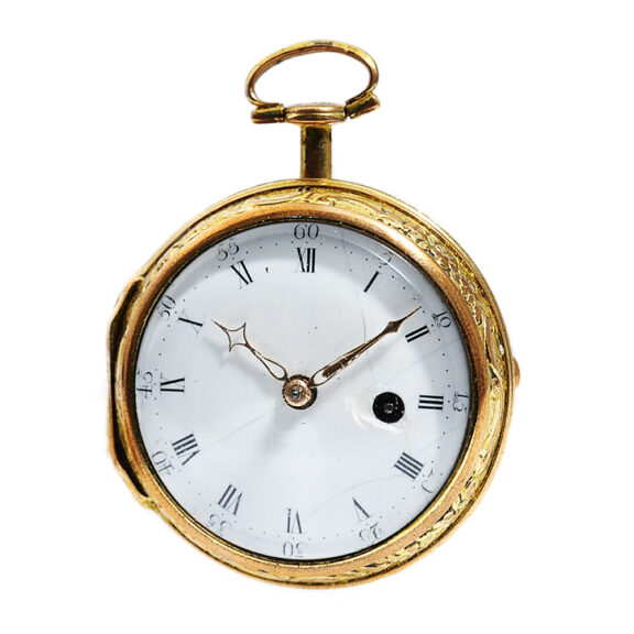 English verge pocket watch with repoussé decoration Circa 1740 English verge pocket watch with repoussé decoration Circa 1740